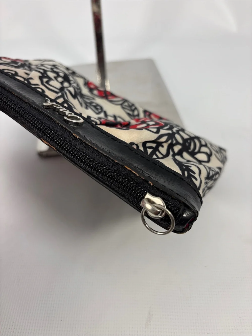 Coach Black & Red Floral Logo Small Cosmetic Pouch